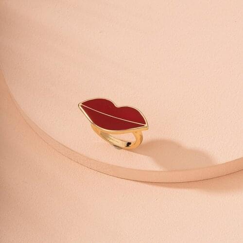 2021 Ins Gold Flash Red Lip Bar Lightning Bolt Irregular Finger Rings Minimalism Trendy Korean Fashion Women Party Jewelry