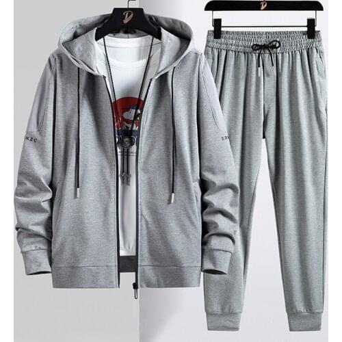 2021 Autumn New Black Grey Zipper Hoodie Tracksuit Men Sportswear Cotton Casual Mens Hooded Sets 2 Piece Jogger Sweat Suits
