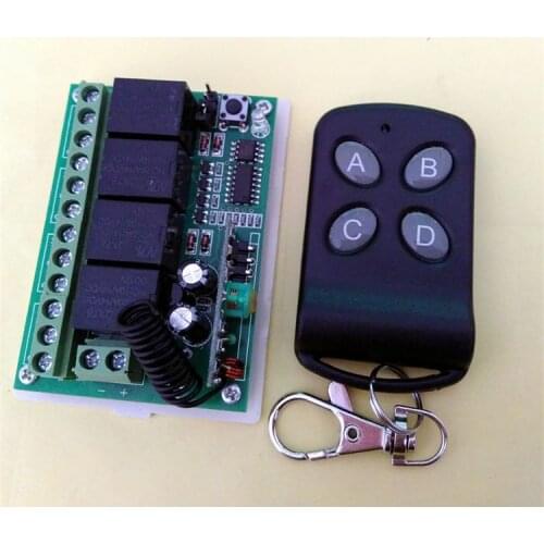 4 way wireless remote control switch, 12 volts, 4 way multi-channel relay control module, dynamic self-locking(Without battery)