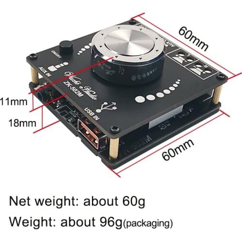 502M DC5-24V 12V MINI Bluetooth 5.0 Power Audio Amplifier board 50WX2 Stereo AMP Amplificador Home Theater AUX USB