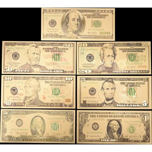 7pcs/lot All Dollar Banknotes Paper Money Collection For Home Decoration Gift US Gold Foil Banknote America Fake Banknotes
