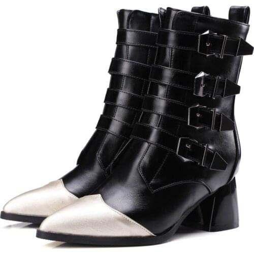 Big Size 9 10 11-17 boots women shoes ankle boots for women ladies boots Color belt buckle side zipper