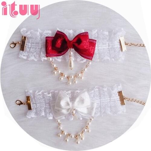 Kawaii Lolita KC Hand Sleeve Bracelet Hand Wrist Cuffs Bowknot Lace Trim Maid Cosplay Accessories Girl Bride Ornaments