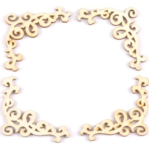 Flower pattern Natural Wooden Lace Scrapbooking Diy Craft wood corner for decoration ornament handicrafts 10pcs 61x50mm MT1958