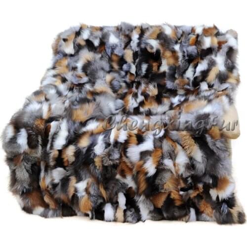 CX-D-54 Soft Wedding Decoration Hairy Tapis Carpet Area Rug Genuine Fox Fur Blanket Area Rugs Bedroom manta sofa suave