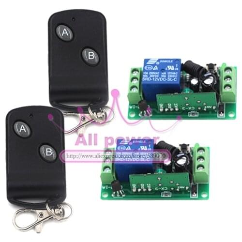 DC 12V 1 CH 1CH RF Switch Wireless Remote Control Switch System ,315/433 MHZ Garage Door Remote Control 2Transmitter + 2Receiver