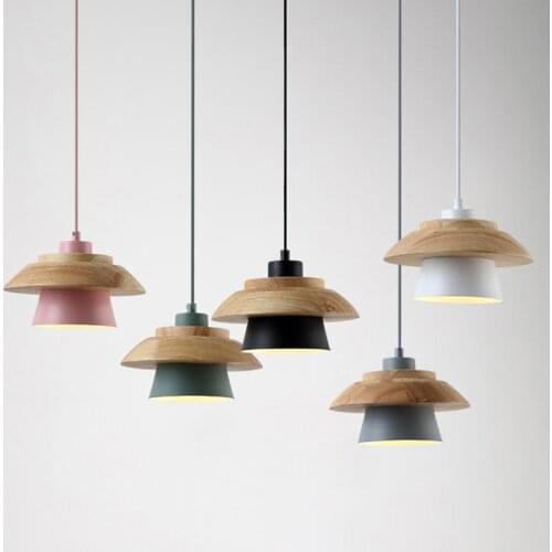 Macaron Wooden Dinning Room Pendant Lights Nordic Kitchen Hanging Lamps Restaurant Indoor Lighting Fixture Modern Led Home Decor