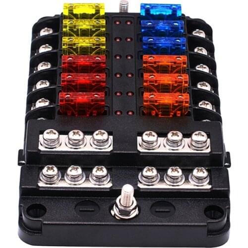 Fuse Box Holder Plastic Cover M5 Stud With LED Indicator Light 6 Ways 12 Ways Blade Fuse Box for Auto Car Boat Marine Trike