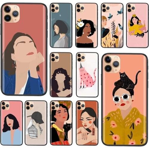 For Apple iPhone 11 12 Pro Mini X XR XS MAX 5 5S 5C SE 6 6S 7 8 Plus Black Girl Painted Enjoy Black Hoesjes Fashion Waterproof