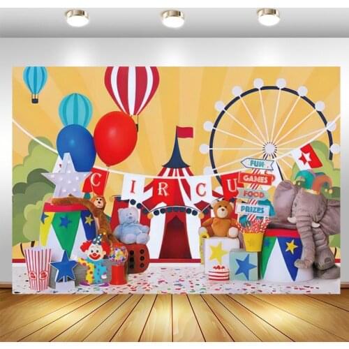Circus Theme Backdrop Clown Ferris Baby Shower Birthday Party Stage Performance Photo Background Booths Studio Props Banner