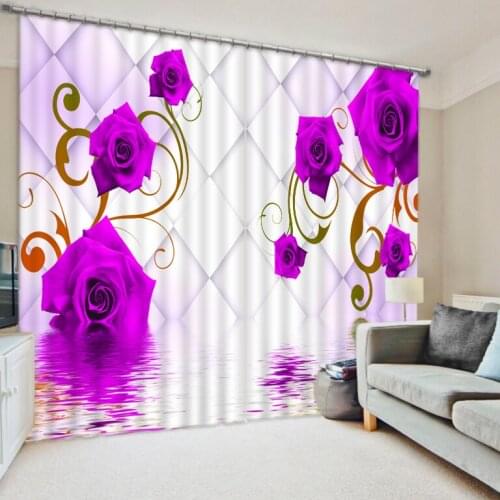 Photo 3D Curtains for Living Room Window purple rose curtains