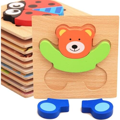 Montessori Toys Educational Wooden Toys for Children Early Learning 3D Cartoon Animal Wood Materials Puzzle Intelligence Jigsaw