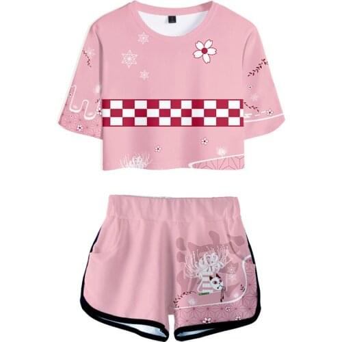 Demon Slayer Kimetsu no Yaiba Kamado Nezuko Sexy Crop Top T-shirt Shorts Two Piece Sets Summer clothes Cosplay Costume