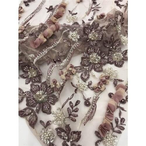 Beaded African lace fabrics pretty french tulLe lace fabric 5yards SYJ-2186824 wholesale for wedding party