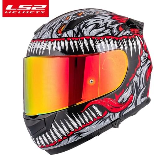 LS2 FF801 Carbon Fiber Shell Full Face Motorcycle Helmet With Chrome Red Visor Casto moto Man Woman With Anti-fog Film