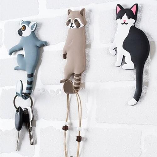 Cartoon Hook Animal Wall Hanging Cute Removable Fridge Sticker Free Nail Single Hook Storage Rack Handbag Coat Holder Home Decor