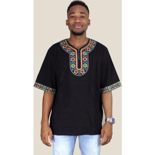 Muslim Unisex New Fashion Hipster lehenga Hip Hop Black Embroidery African Dashiki T-shirt тюбитейка мусульманская для мужчин