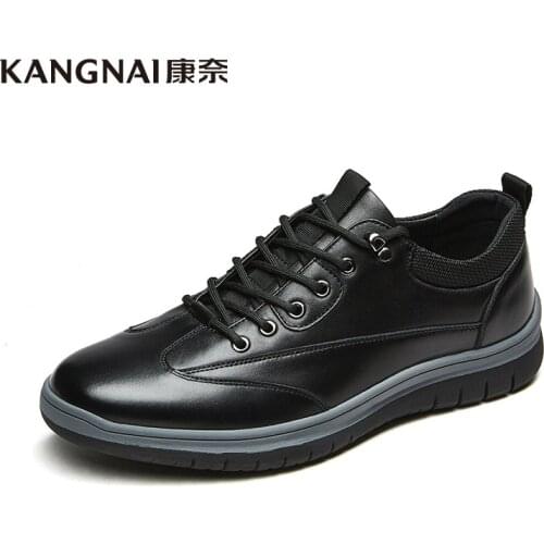 KANGNAI Men Shoes Casual Shoes Trend Round Toe Outdoor Lace-Up Business Office Leather Shoes Man Footwear