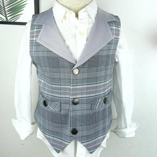 Boys Gentleman kids plaid Vest Top v-neck formal birthday party baby short waistcoat