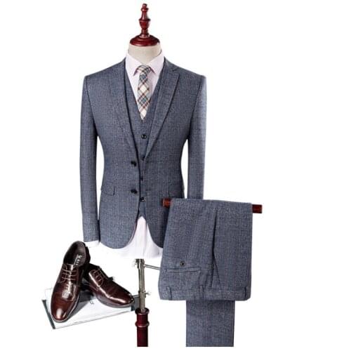 2019 Mens Small Grid Suit Slim Fit Fashion Leisure Wedding Suits Man Business Men Blazer Groom Single Breasted 3 Piece Suits