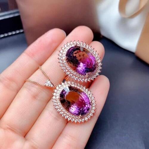 New Arrival Natural And Real Ametrine Set 925 Sterling Silver Fine Jewelry 1pc Ring,1pc Pendant