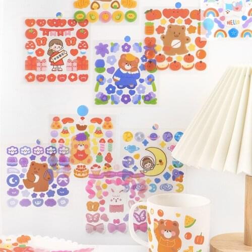 8Sheets/Pack Lovely Bears Cartoon Decorative PVC Stickers Scrapbooking Label Diary Student Stationery Album Stickers Kids Gifts