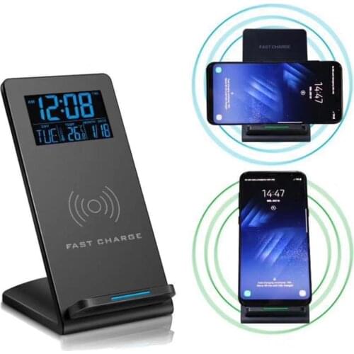 Desktop Wireless Charging Stand Mobile Phone Holder Time Temperature Alarm Clock Charging Adapter Receptor Pad Coil Receiver