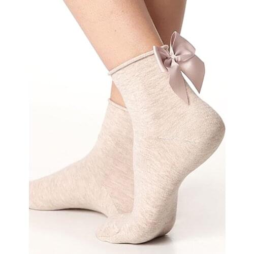 Winter Autumn Spring Sweet Curl Cotton After The Heel Ribbon Big Bow Short Socks Wild Chaussette Female Herring Ankle Socks
