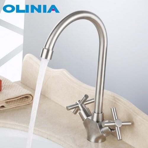 Olinia Dual Handle Sink Faucets Full 304 Stainless Steel bathroom basin Faucets Cold & Hot Water Mixer Taps Torneira OL98715