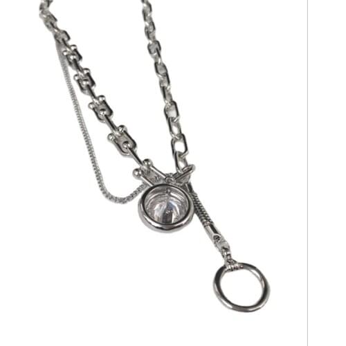 Fashion Joint Necklace Female Personality Ring Pendant Clavicle Chain Simple Diamond-studded Chain Necklace Jewelry