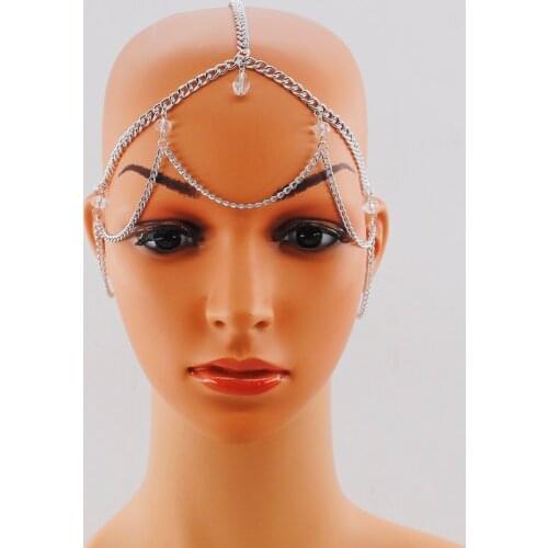 Gold Color Crystal Indian Headband Hair Accessories Head Jewelry waterdrop Forehead Head Pieces Tiaras Bridal Hair Chain