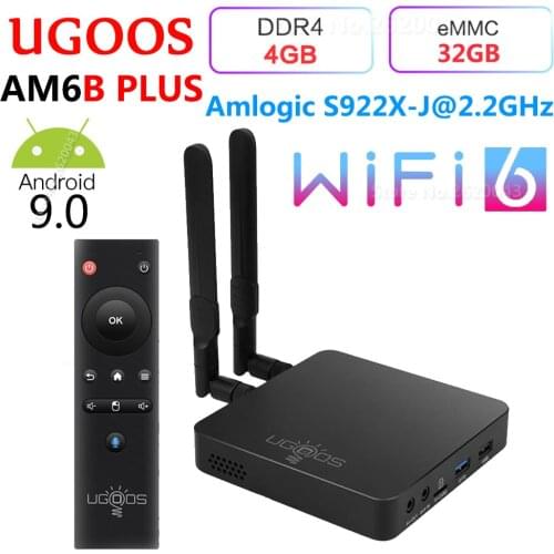 UGOOS AM6B PLUS Smart TV Box Android 9.0 Amlogic S922X-J 2.2GHz 4GB DDR4 32GB ROM Wifi 6 1000M LAN BT5.0 4K HD AM6 Set Top Box
