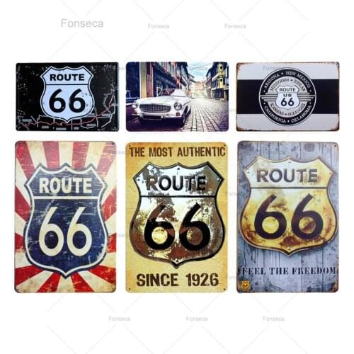Route 66 Plaque Motor Car Metal Tin Signs Home Bar Shop Decor Fashion Decorative Metal Plates Wall Art Painting Gift 20*30 cm