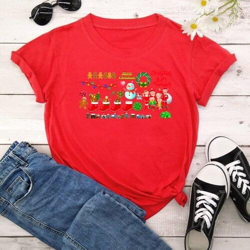 Christmas Women T-shirt Girl Short Sleeve casual Korean Style Tops TX9100