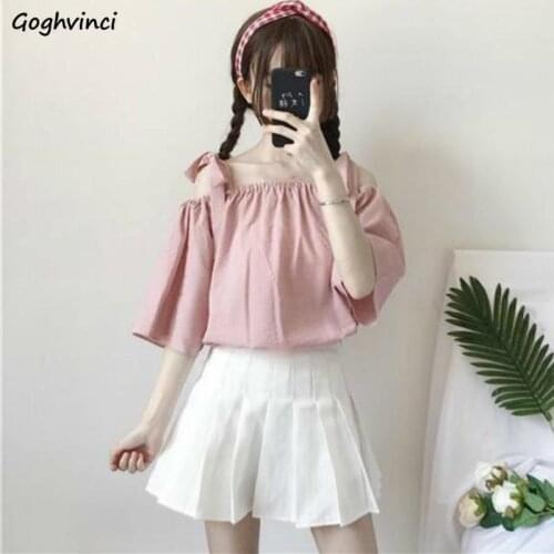 Shirts Women Striped Flare Sleeve Slash Neck Lace Up Off Shoulder Lovely Leisure All-match Fashion Daily Student Female Soft New