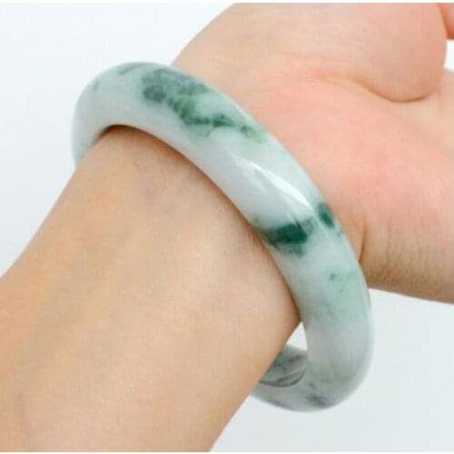 Grade A Certified Natural Green Jadeite Jade Bangle Bracelet Handmade 57mm