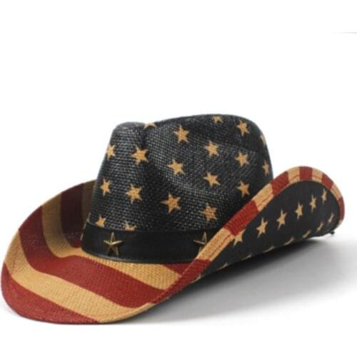 American Flag Red White Stripes Unisex Cowboy Hat Party Personality Outdoor Wide Brim Sun Protection Summer Jazz Hat Top Cap