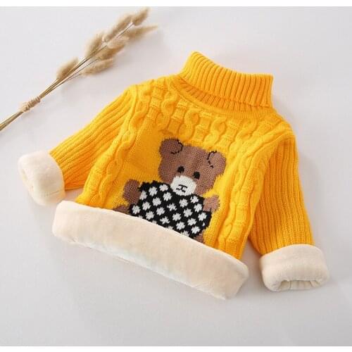 Toddler Sweaters Cartoon Bear Plus Velvet Sweater for Girl Warm Turtleneck Boy Pullover Kid Clothes 2 3 4 5 6 7 Y Child Sweaters