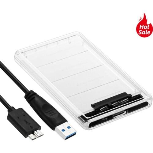 USB 3.0 Micro-B External Hard Drive Enclosure 5 Gbps For 2.5 Inch SATA HDD And SSD Tool Free-Transparent