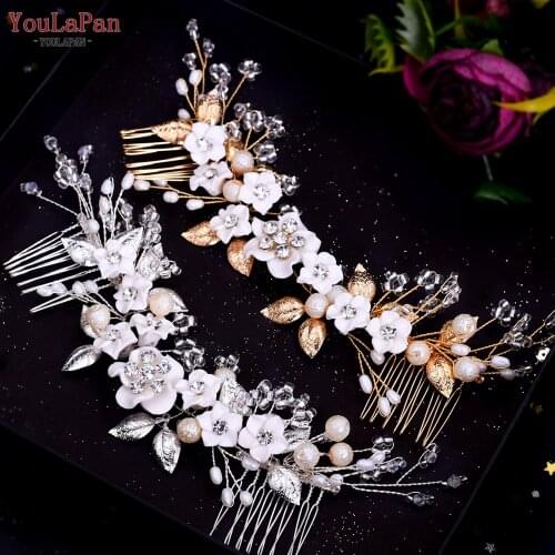 YouLaPan HP337 Bridal Pearl and Rhinestone Hair Accessory Flower Wedding Hairpins and Combs Beach Wedding Headpiece Women Tiara