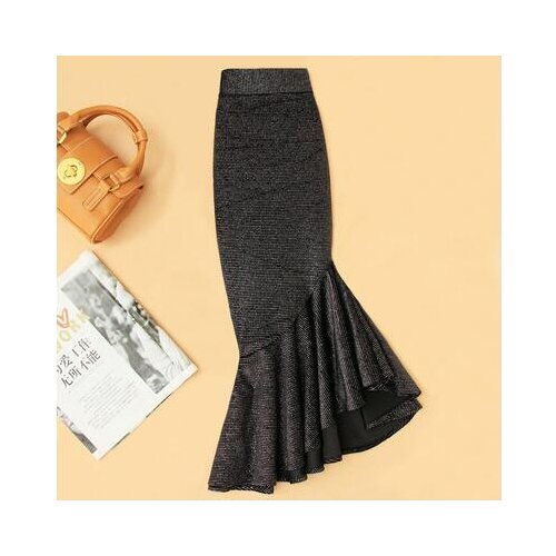 Plus size 4XL!Irregular fishtail skirt high waist women autumn winter package hip a-line black velvet one step skirt TB3763