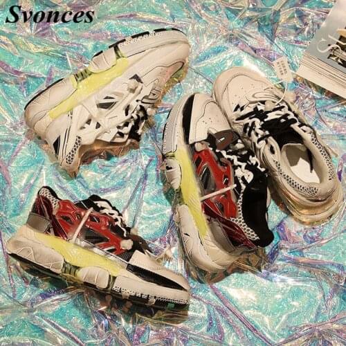 Ins Popular White Genuine Leather Women Trainers Spring Lace Up Women Casual Shoes Mixed Colors Women Platforms Shoes Air Mesh