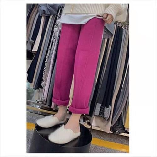 Women 2021 Autumn Winter New High Waist Loose Trousers Female Straight Knitted Pants Ladies Solid Casual Sweater Pants E696