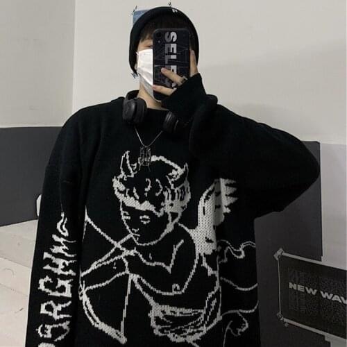 Sweaters Women Streetwear Knitted Pullover Angel Jacquard Fashion Hip Hop Spring Autumn Harajuku Oversized Outwear Jumper