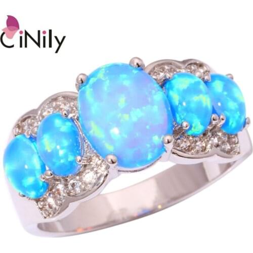 CiNily Created Blue Fire Opal Cubic Zirconia Silver Plated Ring Wholesale & Retail Hot for Women Jewelry Ring Size 7 8 9 OJ4353