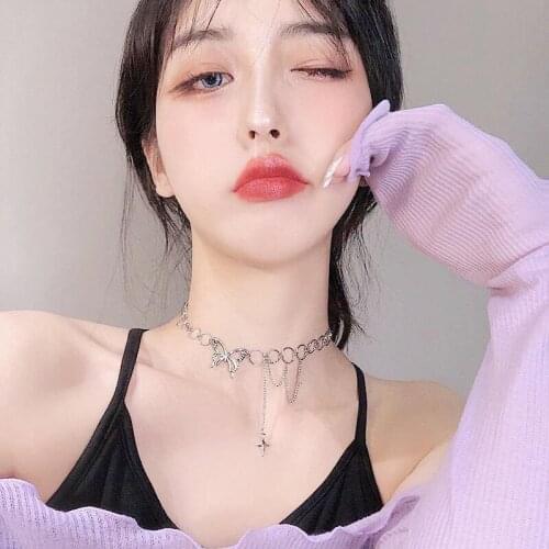 Harajuku Punk Butterfly Necklace Necklace Womens Collar Gothic Hip Hop Personality Chain Necklace Collar Jewelry for Women