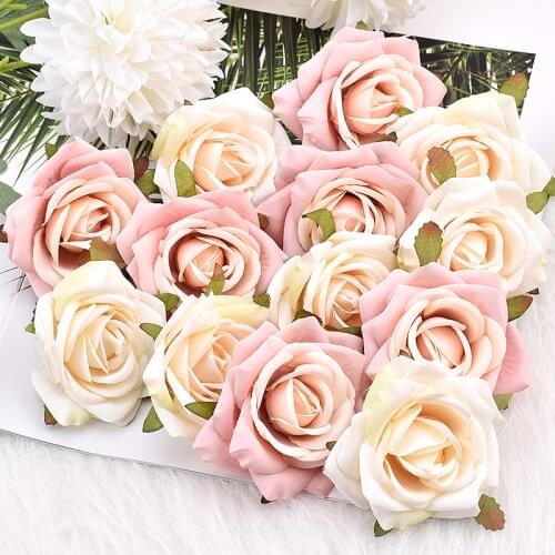 1pcs White Rose Artificial Silk Flower Heads Decorative Scrapbooking For Home Wedding Birthday Decoration Fake Rose Flowers