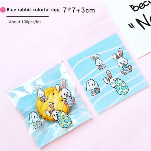 100pcs/lot Cookies Ziplock Bag Cartoon Blue River Rabbit Easter Eggs Homemade Snack Food Packaging Bags Party Nougat Pack Bag