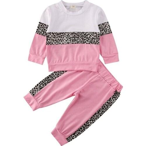 2020 Fashion Newborn Baby Girl Leopard print Clothes T-Shirt Tops +Long Pants Casual Outfits Support wholesale 1-5Y