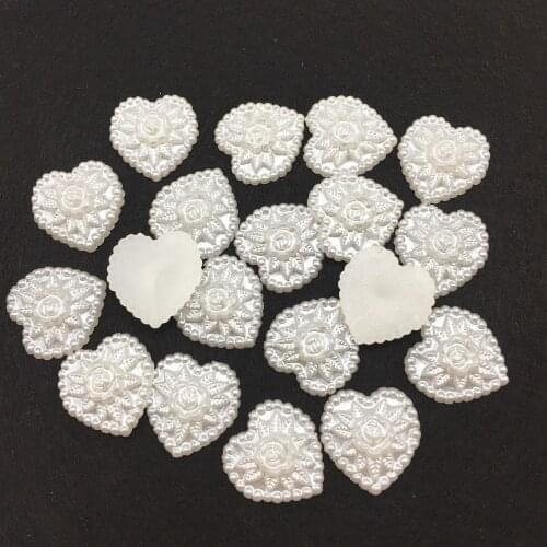 50pcs 18mm White Pearl Resin Flower Heart Flatbacks Cabochons Embellishments For Cardmaking DIY Wedding Crafts